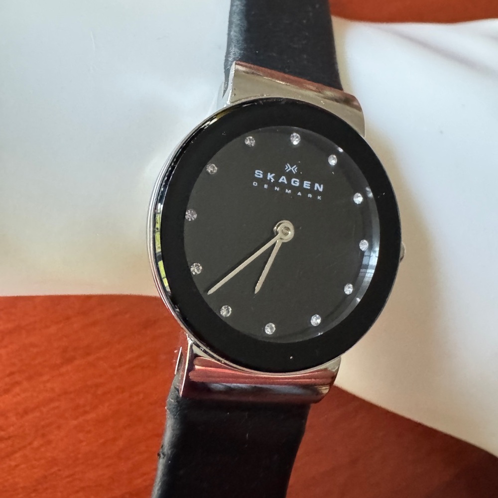 Skagen Denmark Black Leather Strap Watch